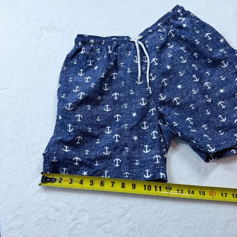 Trunks Surf & Swim Co Anchor Swim Trunks Men Large Blue Good Nautical Drawstring